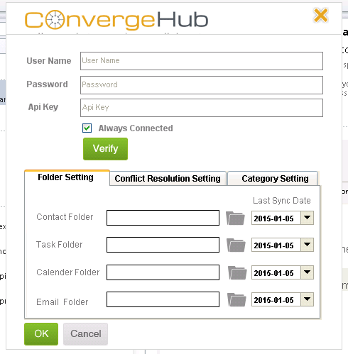 ConvergeHub Pop-up for Credentials