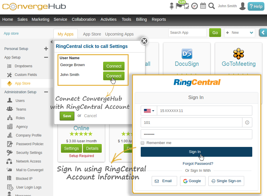 RingCentral Integrated ConvergeHub CRM