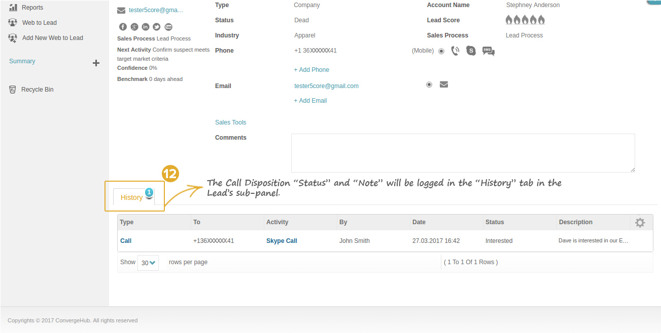 Convergehub CRM Call History Check