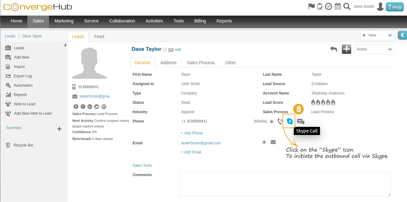 Skype Integration with ConvergeHub CRM Step 8