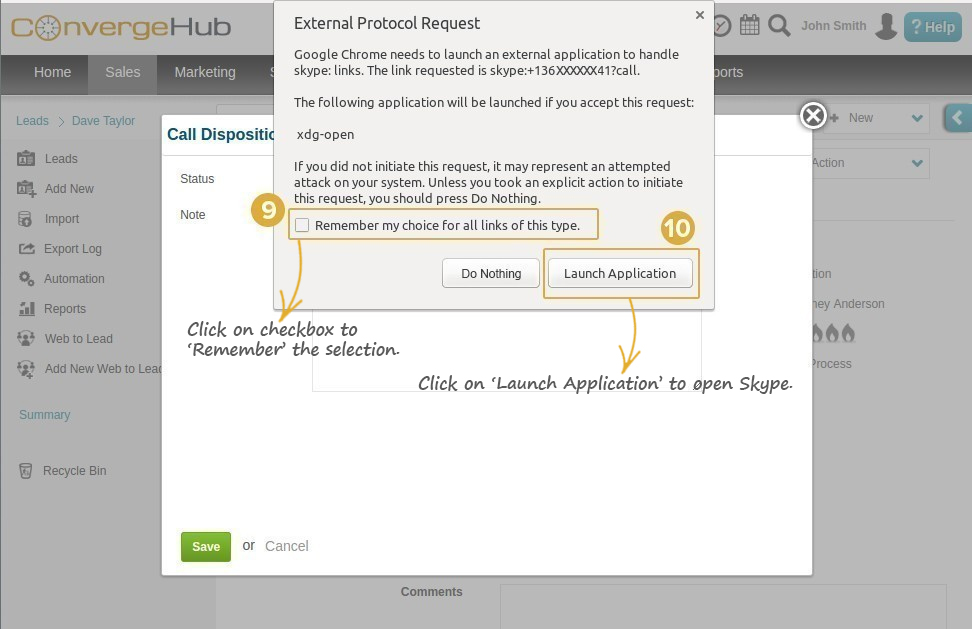 Skype Integration with ConvergeHub CRM Step 9