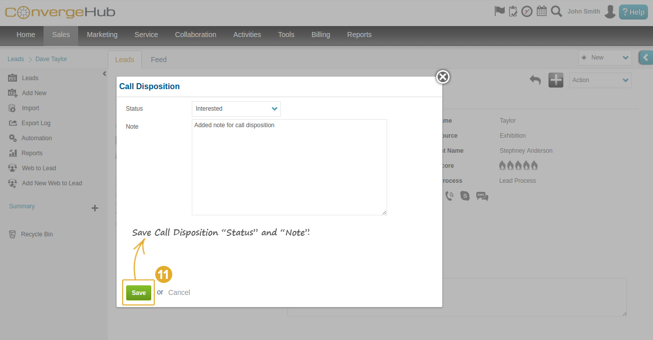 Call Disposition Status in Skype Call Through ConvergeHub CRM